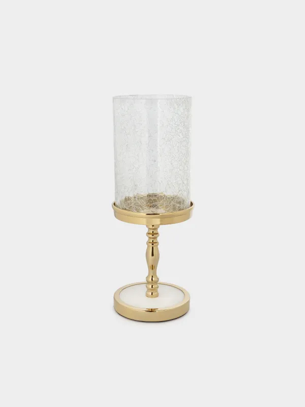 Candlestick, 30 cm, for one candle, on a leg, metal / glass, golden, Craquelure, Fantastic ice, image-1