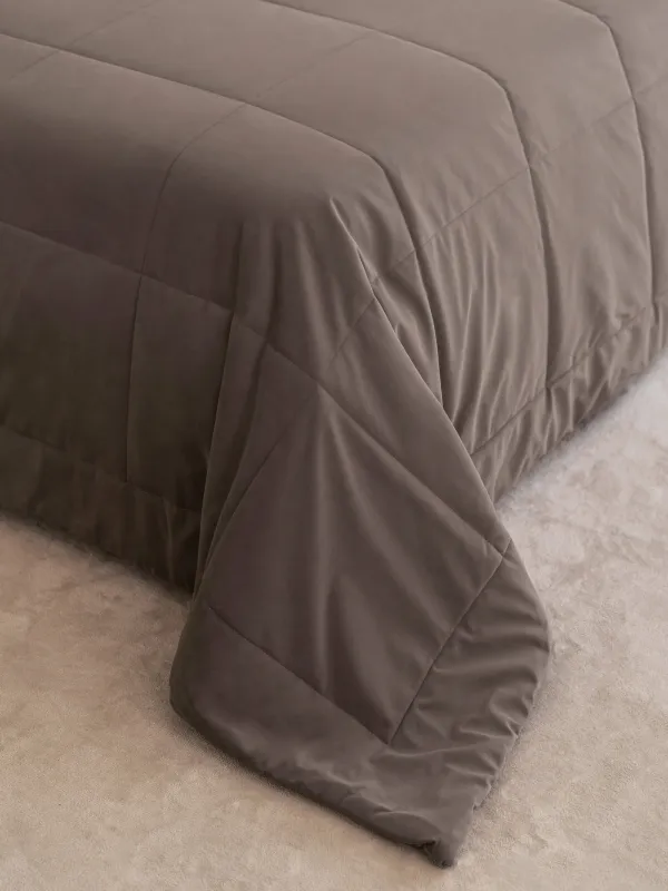 Bedspread, 220x240 cm, quilted, velvet/microfiber, gray-brown, Stitch velvet, image-3