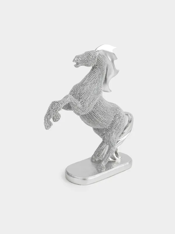 Statuette, 23 cm, polyresin, silver, Horse on hind legs, Horse silver, image-2