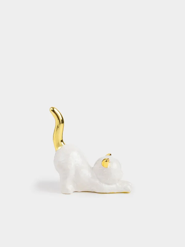 Jewelry holder, 9 cm, Polyresin, Golden pearl, Cat, Cat, image-0