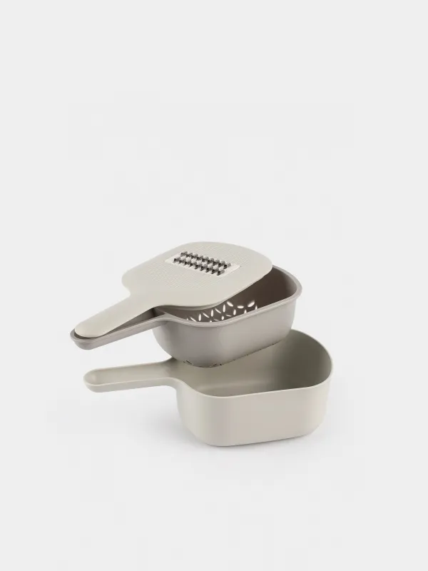 Grater, 29x14 cm, 4 attachments, with container, with handle, plastic / steel, grey, Matto, image-3