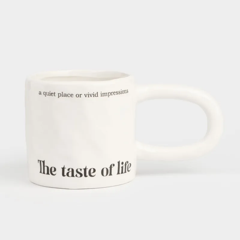 Mug, 500 ml, ceramic, milky, The taste of life, Crumple font