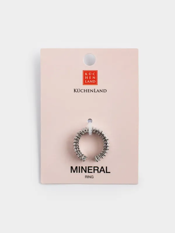 Ring, size S-M, single size, metal / glass, silver, Crystals, Jewelry crystal, image-3