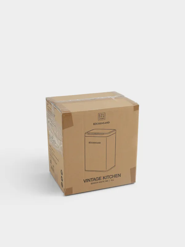 Trash can, 13 l, touch-sensitive, steel/plastic, rectangular, beige, Vintage kitchen, image-4