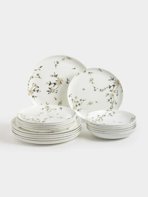 Dining set, 6 persons, 18 items, porcelain F, white, Flowers, Florin, image-0