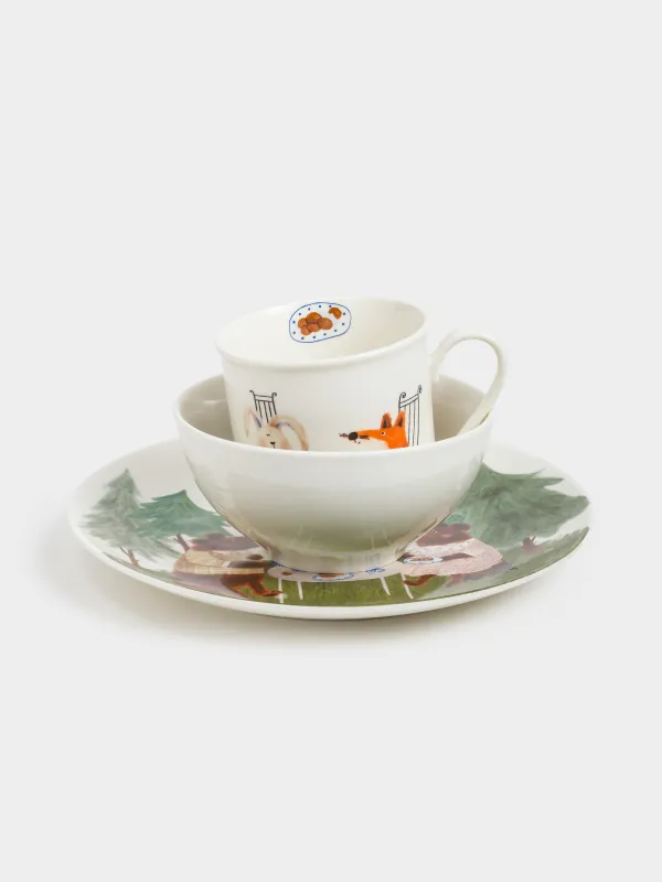 Children's tableware set, 1 person, 3 items, porcelain N, white, Tea party, Little pet, image-4