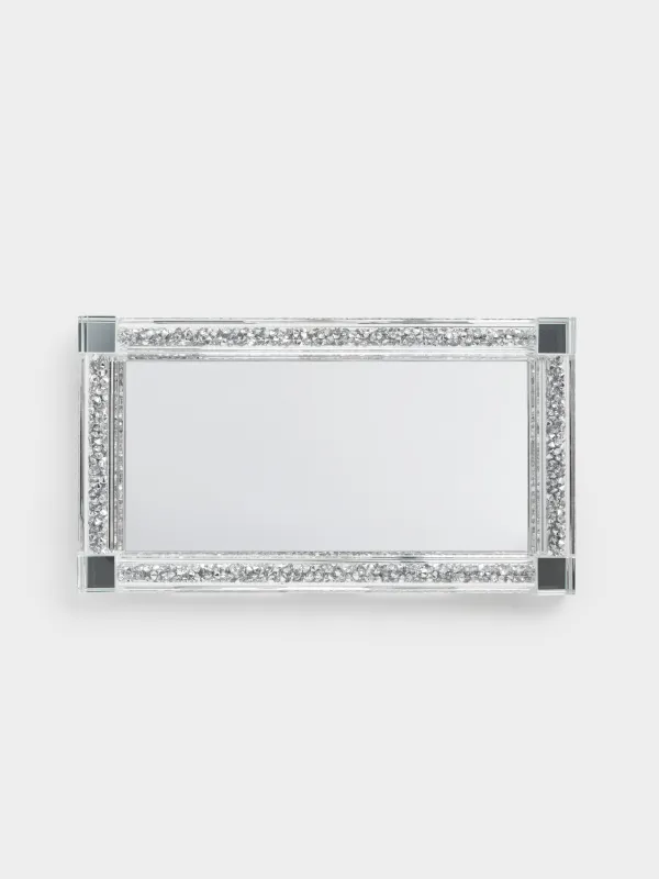Tray, 25x14 cm, crystal glass/rhinestones, rectangular, Silver crystals, Lux crystal, image-3