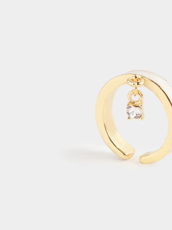 Ring, size S-M, single size, with pendant, metal, golden beige, Heart, Jewelry heart, image-3