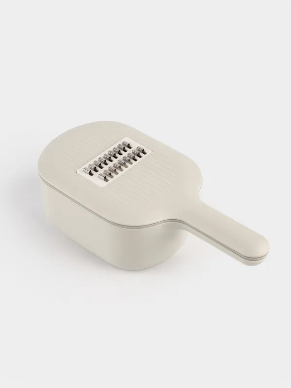 Grater, 29x14 cm, 4 attachments, with container, with handle, plastic / steel, grey, Matto, image-1