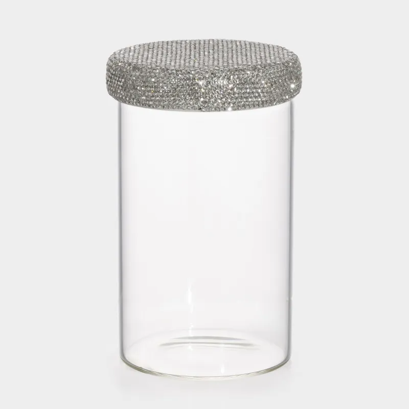 Storage container, 9x17 cm, 900 ml, glass B / rhinestones, Crystal decor
