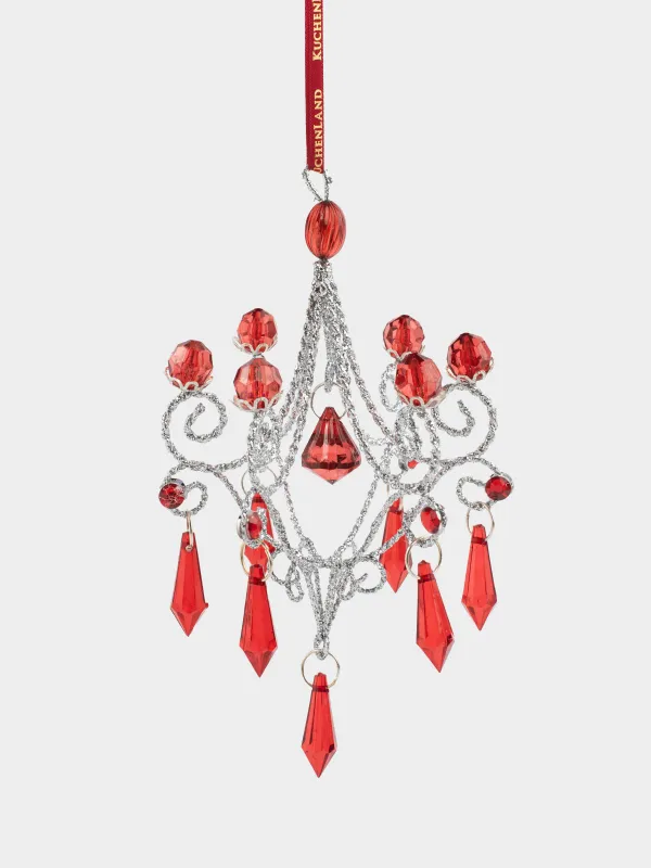 Christmas tree toy, 15 cm, acrylic / metal, red and silver, Crystal Pendant, Ice crystal, image-0