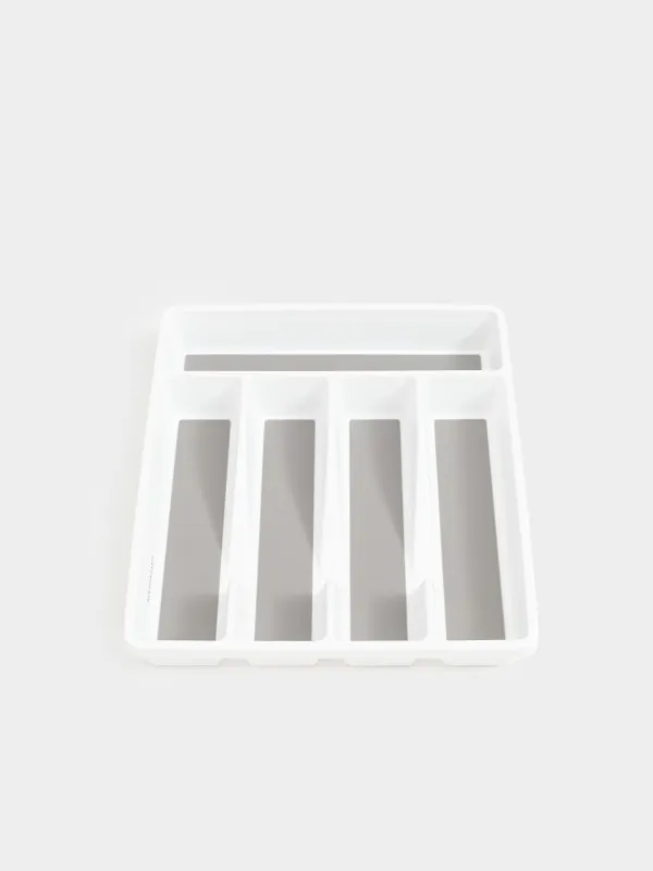 Cutlery tray, 33x29 cm, 5 otd, plastic / rubber, white-grey, Non-slip, image-4