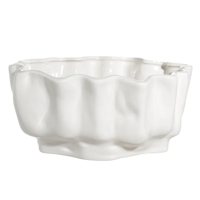 Fruit bowl, 26x20 cm, ceramic, milky, Bends, Crumple