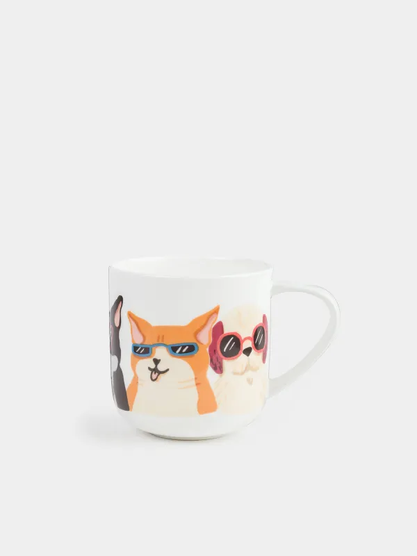 Mug, 500 ml, Porcelain F, White, Dogs with glasses, Dog, image-0