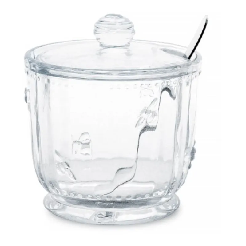 Sugar bowl, 12 cm, 370 ml, with spoon, glass R / steel, Honey, image-1