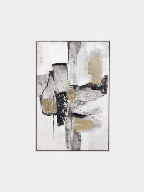 Framed painting, 62x92 cm, canvas, grey-black, Strokes, Abstract, image-0