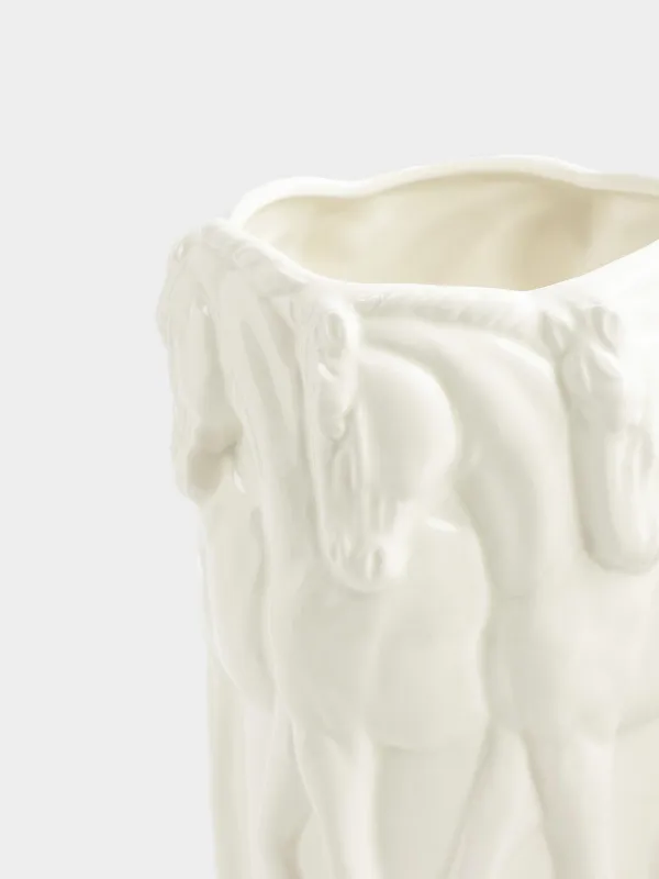 Flower vase, 24 cm, ceramic, milky, Horses, Horse pattern, image-1