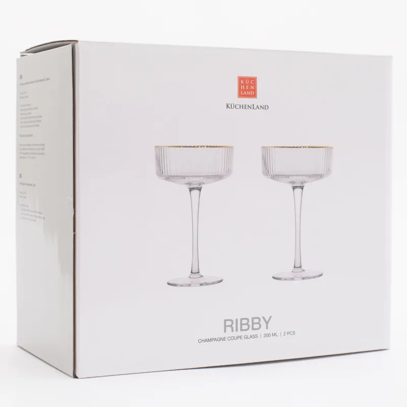 Drinking glass, 200 ml, 2 pcs, glass R, with golden edging, Ribby, image-5