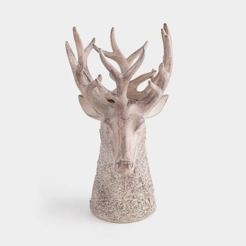 Decorative vase, 40 cm, polyresin, brown, Deer head, Deer