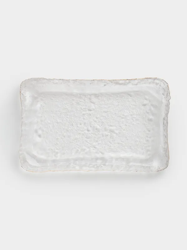 Dish, 14x23 cm, rectangular glass, with golden edging, Nautilus gold, image-3