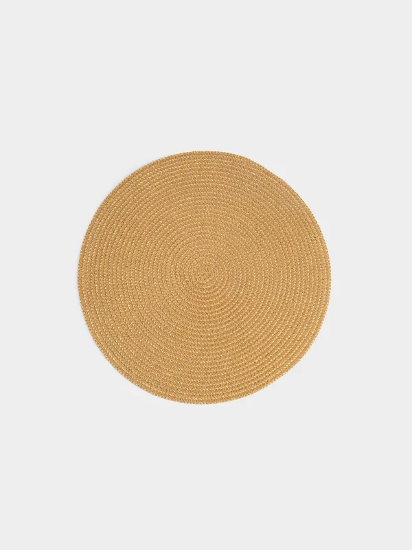Placemat, 38 cm, cellulose / PET, round, sand-gold, Straw, image-0