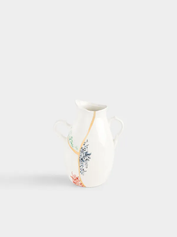 Flower vase, 24 cm, with handles, ceramic, white and gold, Broken print, Revival, image-0