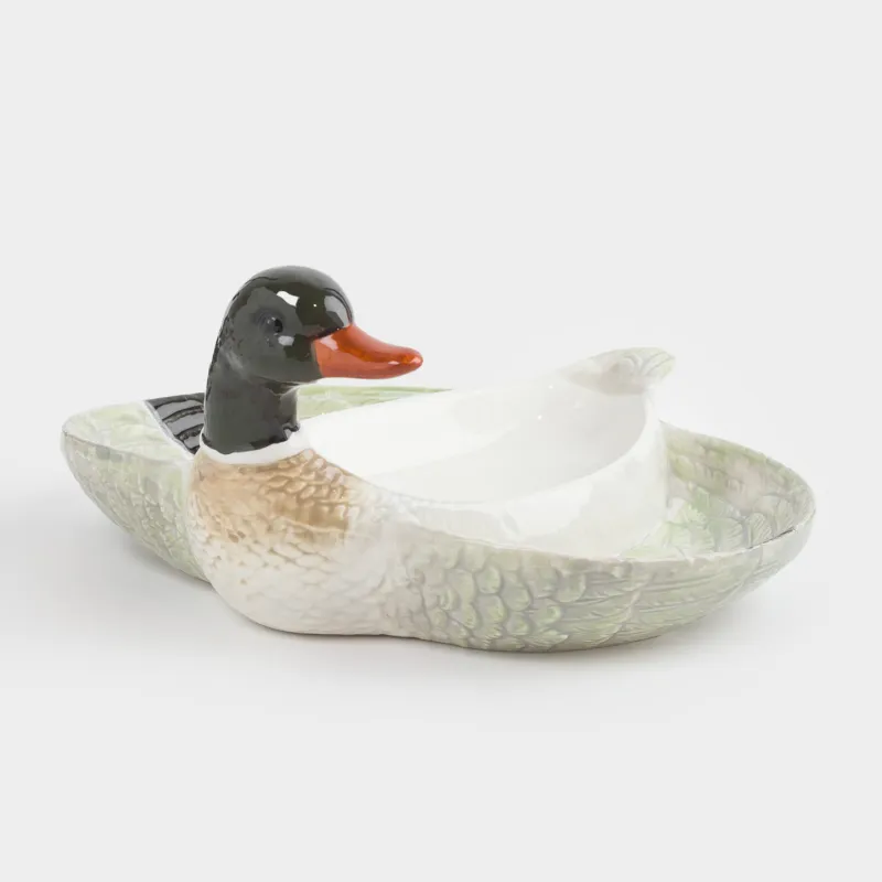 Divided plate, 21x20 cm, 3 compartments, ceramic, green and white, Drake, Duck