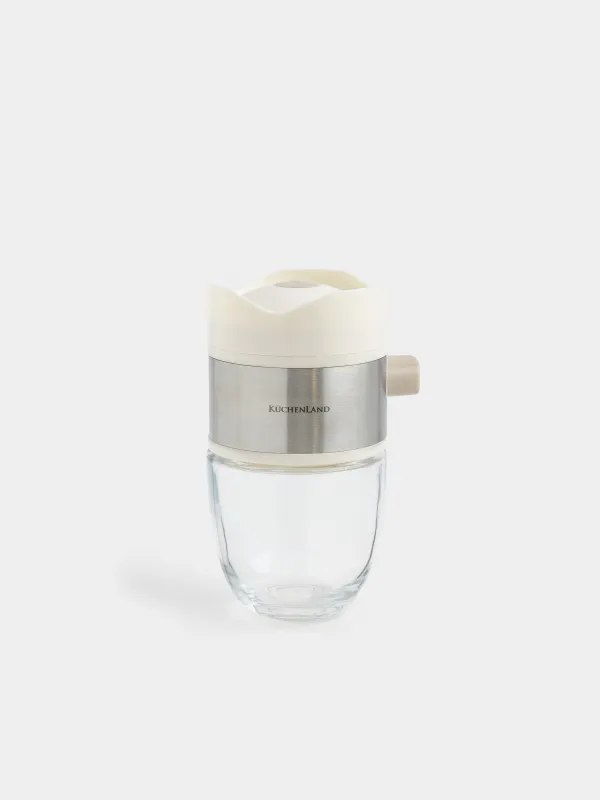 Salt or pepper container, 12 cm, with button, glass / plastic, milky, Milk kitchen, image-0