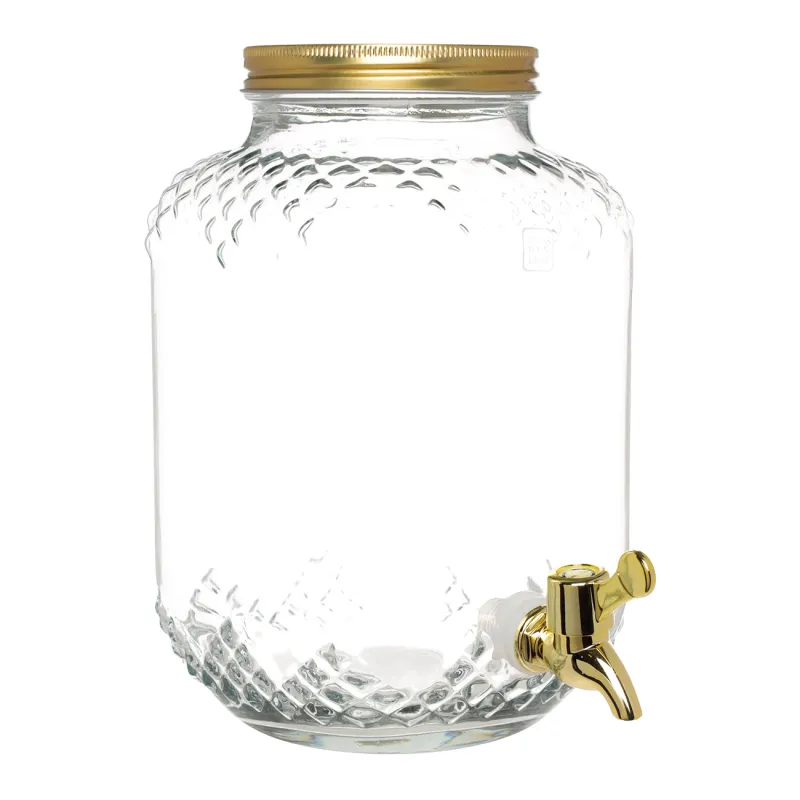 Set for drinks, 4 pers, 5 pr, dispenser on stand, gold, glass / metal, Regale, image-3