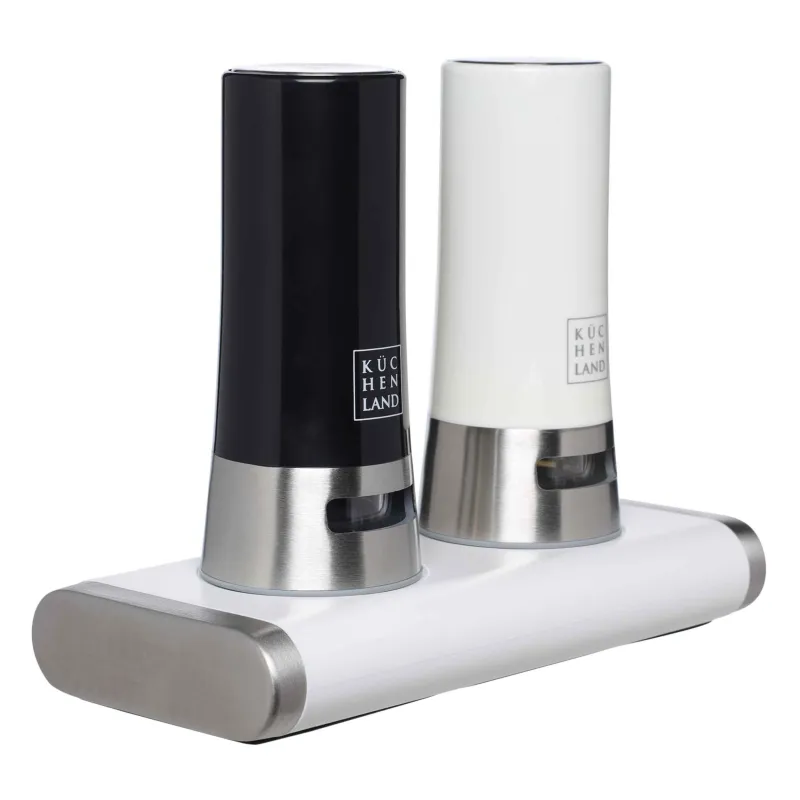 Salt and pepper set, 8 cm, magnetic stand, steel / plastic, black / white, B&W, image-0