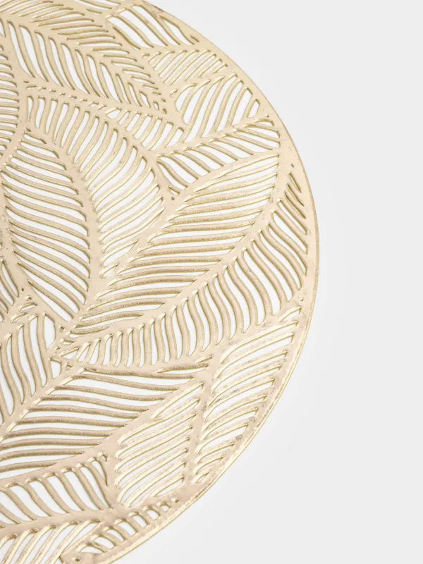Placemat, 38 cm, PVC, round, golden, Leaves, Azhur Grid, image-3