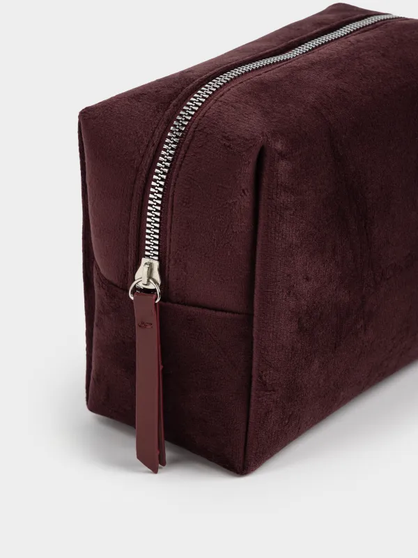 Makeup bag, 18x13 cm, velvet, burgundy, Velvety, image-1