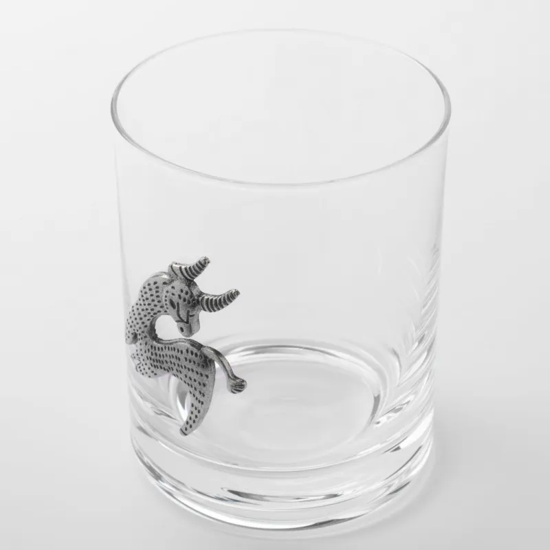 Whiskey glass, 10 cm, 340 ml, glass / metal, silver, Taurus, Zodiac, image-1