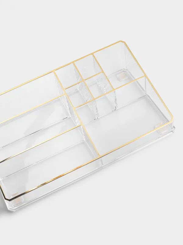 Organizer for cosmetics, 28x7 cm, 9 otd, plastic, gold edging, Dorado, image-2