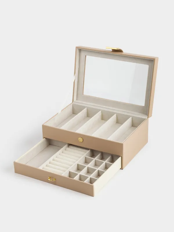 Jewelry box, 26x18 cm, wood/PU leather, beige, Premiere, image-2