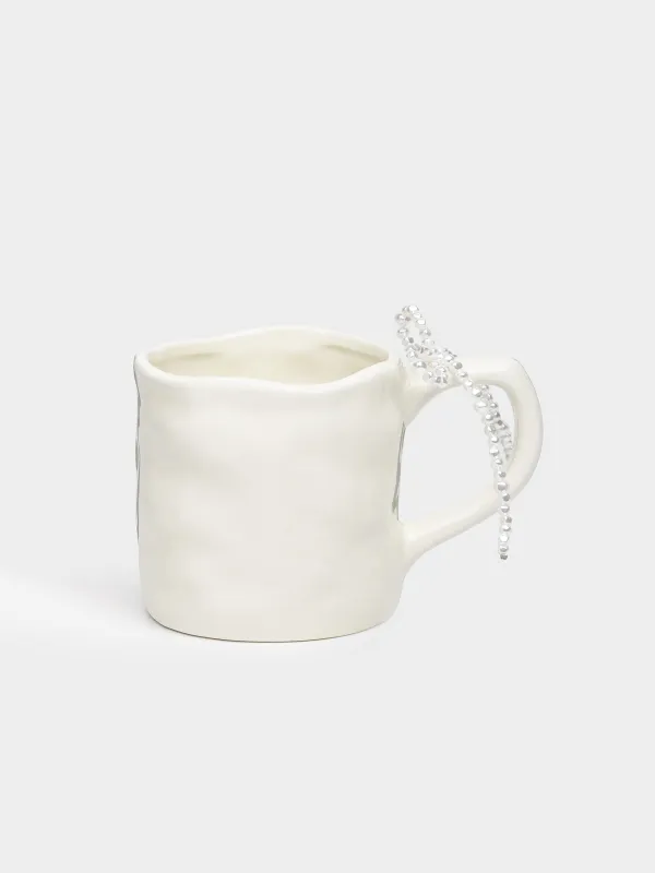 Mug, 400 ml, ceramic / beads, milky, Bow, Pearl Antarctica, image-0