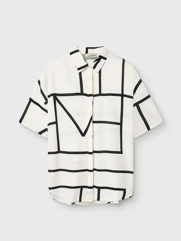 Women's shirt, size S, with short sleeves, viscose, black and white, Lines, Nataly, image-7