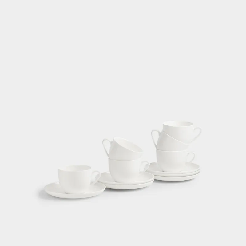 Tea pair, 6 pers, 12 pr, 250 ml, porcelain F, white, Ideal white