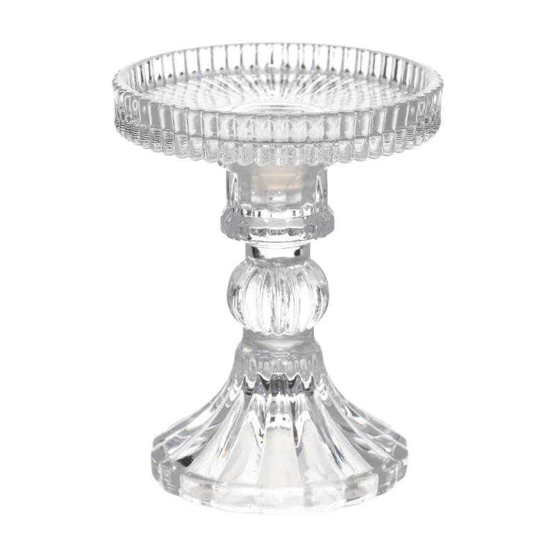 Candle holder, 12 cm, for cylindrical / thin candles, on a leg, collapsible, glass, Ribby