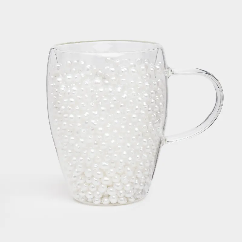 Mug, 330 ml, glass B/plastic, with pearls inside, Design, Air decor