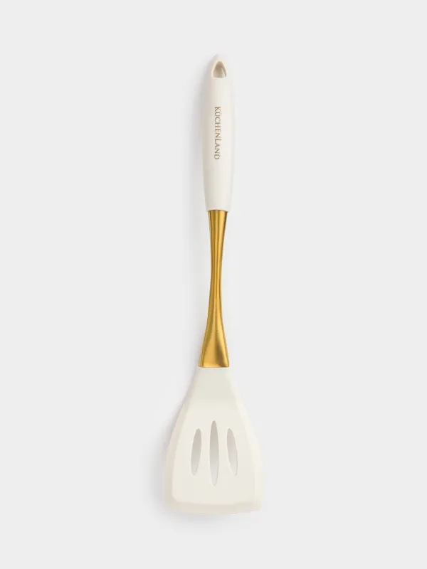 Spatula, 36 cm, with slits, silicone / steel, milky gold, Pintino