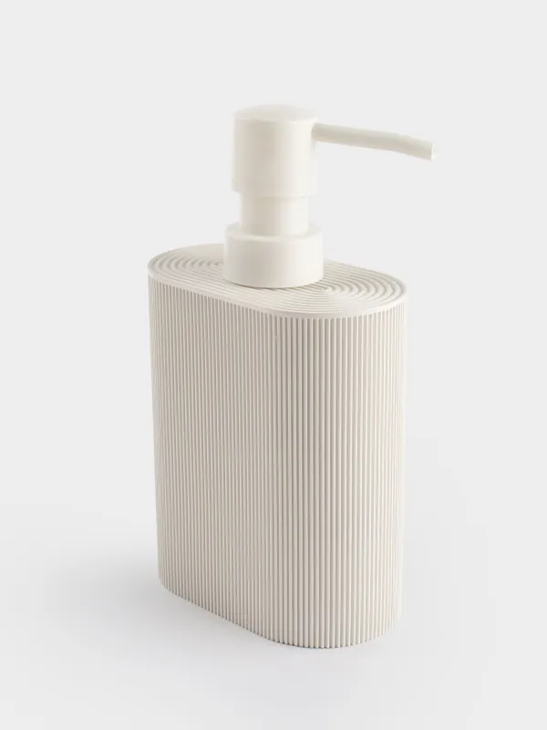 Liquid soap dispenser, 320 ml, polyresin / plastic, milky, White stripes, image-1