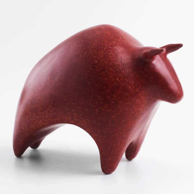 Statuette, 21 cm, polyresin, red, Bull, Art modern, image-2