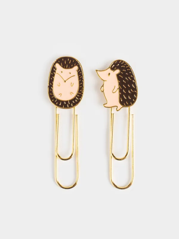 Stationery Stationery paper clip, 7 cm, 2 pcs, metal, golden, Hedgehog, Forest animals, image-0