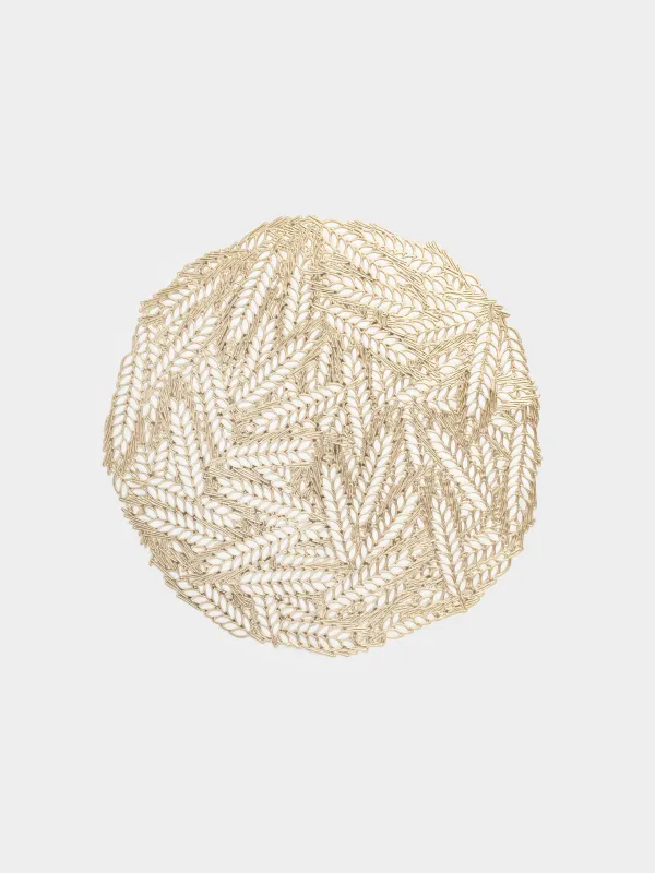 Placemat, 38 cm, PVC, round, golden, Ears of corn, Azhur Grid, image-0
