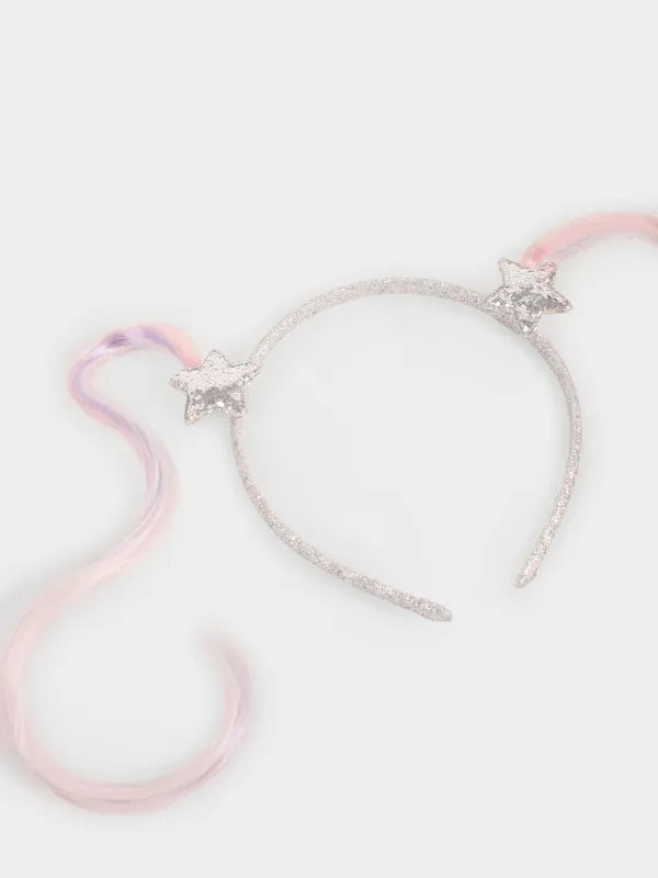 Carnival headband, 17 cm, children's, polyester / plastic, Strands with stars, Hairstyle, image-1