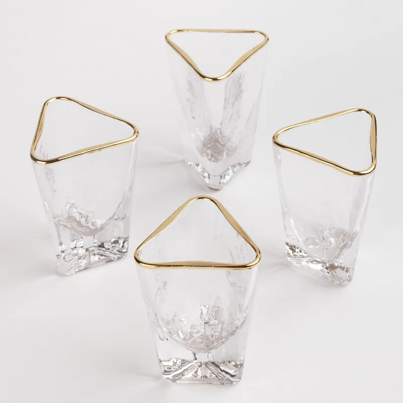 Drinking glass, 40 ml, 4 pcs, glass, golden edging, Triangle Gold, image-2