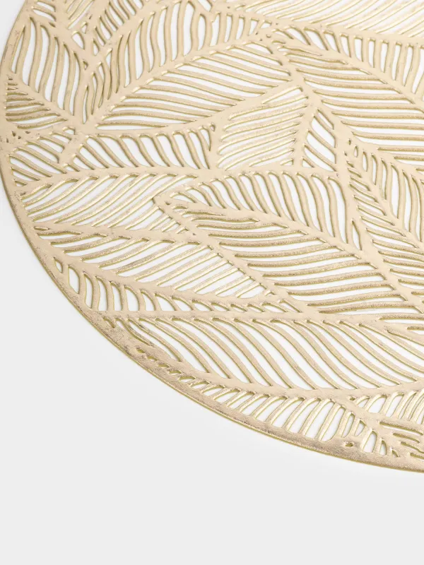 Placemat, 38 cm, PVC, round, golden, Leaves, Azhur Grid, image-2
