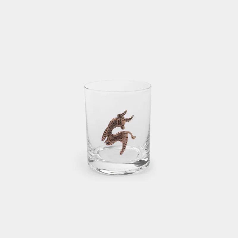 Whiskey glass, 10 cm, 340 ml, glass / metal, golden, Taurus, Zodiac