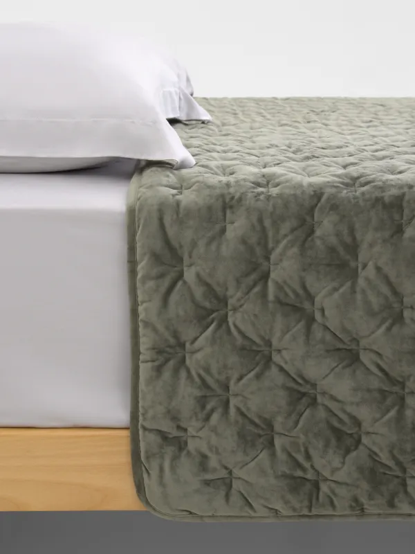 Bedspread, 220x240 cm, quilted, velvet/microfiber, green, Lines, Stitch velvet, image-2